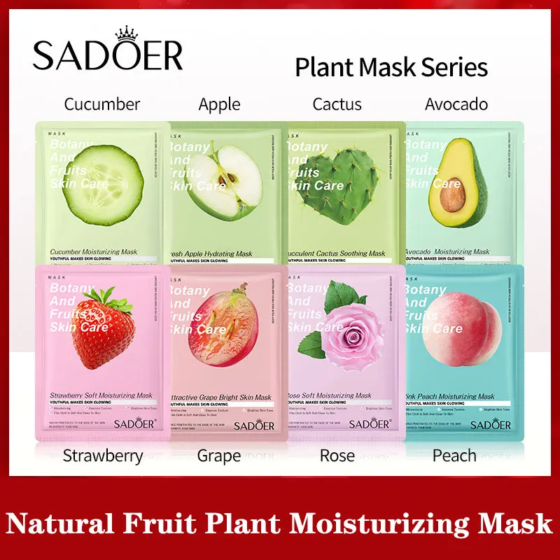 1Pcs Natural Fruit Plant Moisturizing Hydrating Oil Control Brightening Sheet Face Mask Shrink Pores Skin Care Beauty Cosmetics