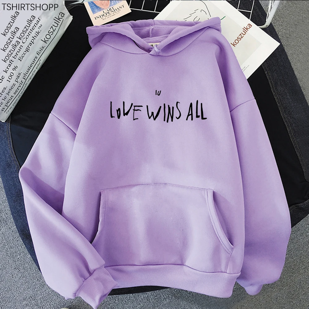 2024 New IU Love Wins All Letter Print Hooded Men Women Four Seasons Hoodies Plus Size Sweatshirt Korean Style Unisex Streetwear