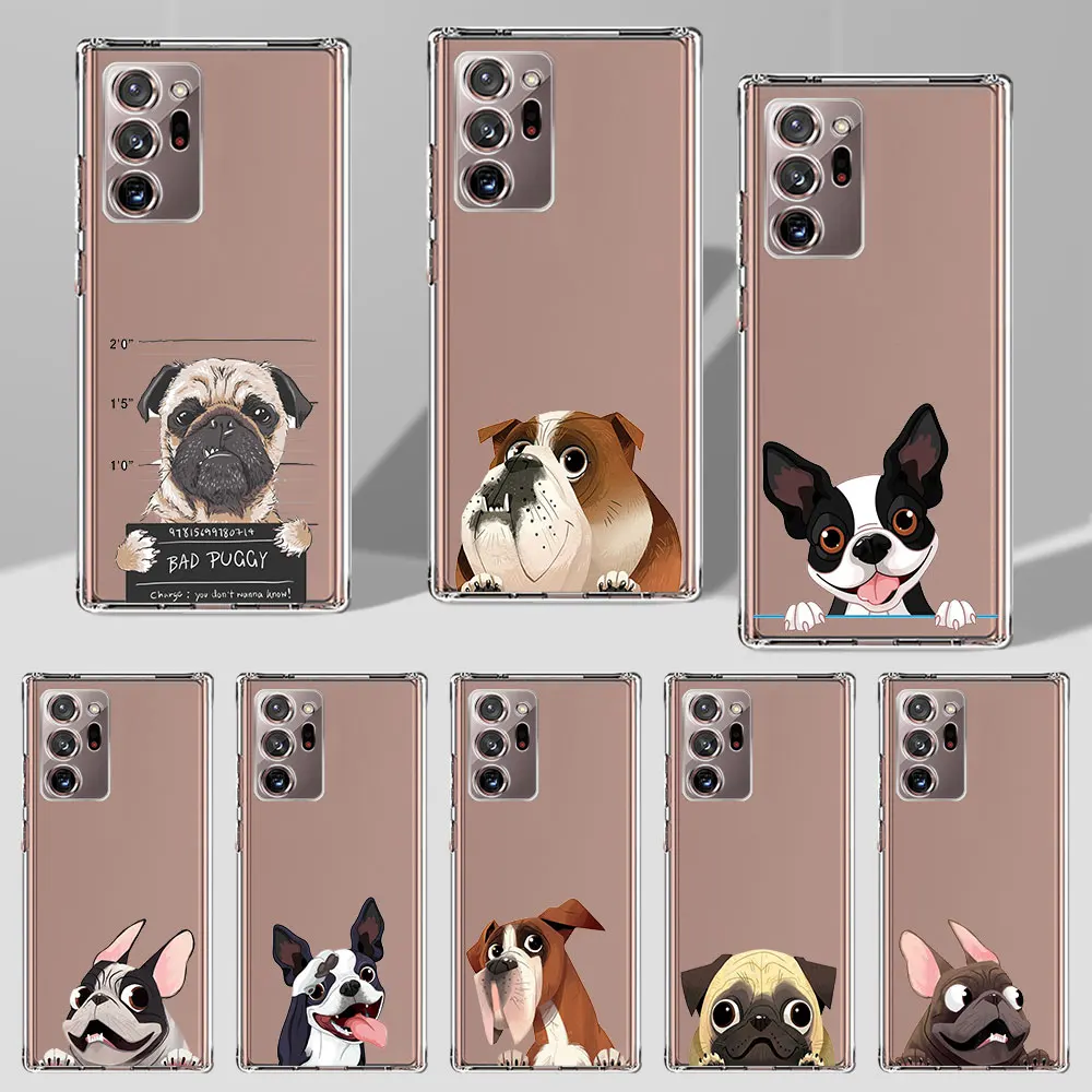 Pug Dog French Bulldog Coque for Samsung Galaxy Note 20 Ultra 5G 10 Plus 9 8 Transparent TPU Phone Cover S23 S22 S21 S20 FE Case