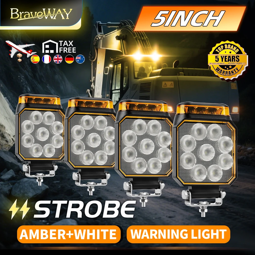 Braveway 4 pouces barre lumineuse LED hors route 4x4 LED lumière de travail stroboscopique avertissement brouillard conduite 12V 24V pour ATV camion bateau accessoires automobiles