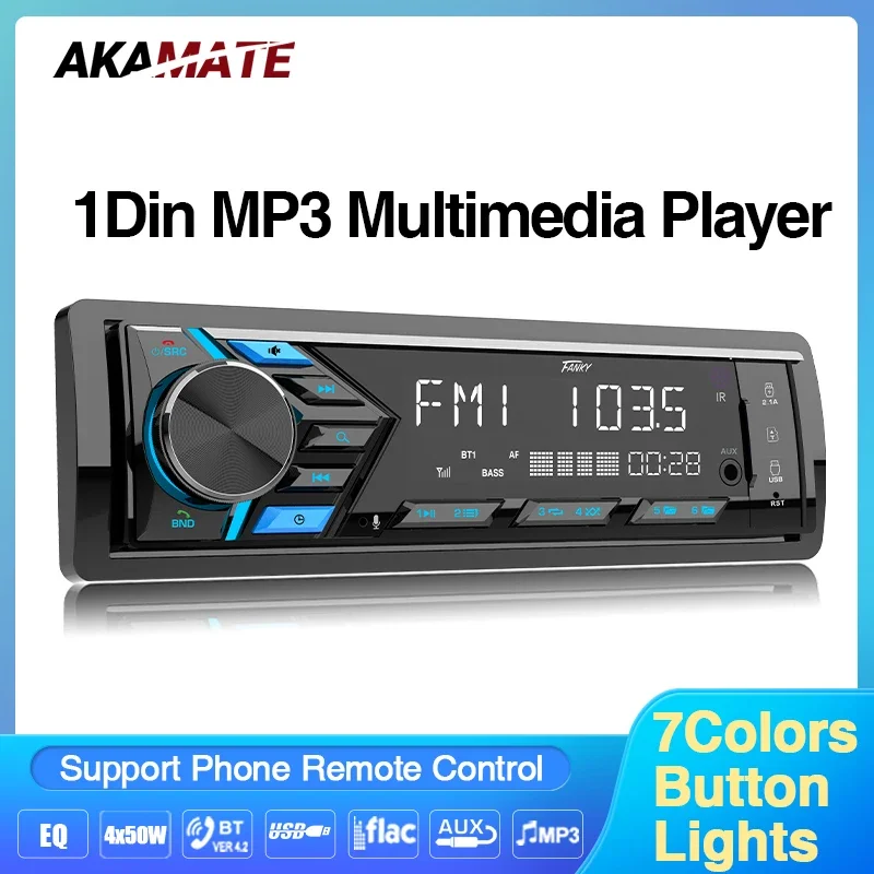 

1DIN Car Radio MP3 Multimedia Player Bluetooth AUX TF Card USB Support Phone Charging FM Radio Audio EQ Stereo