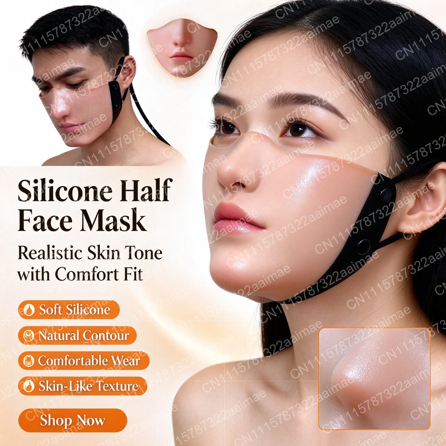 Silicone Face Mask Cosplay Prop Realistic Latex Facial Cover for Halloween Party