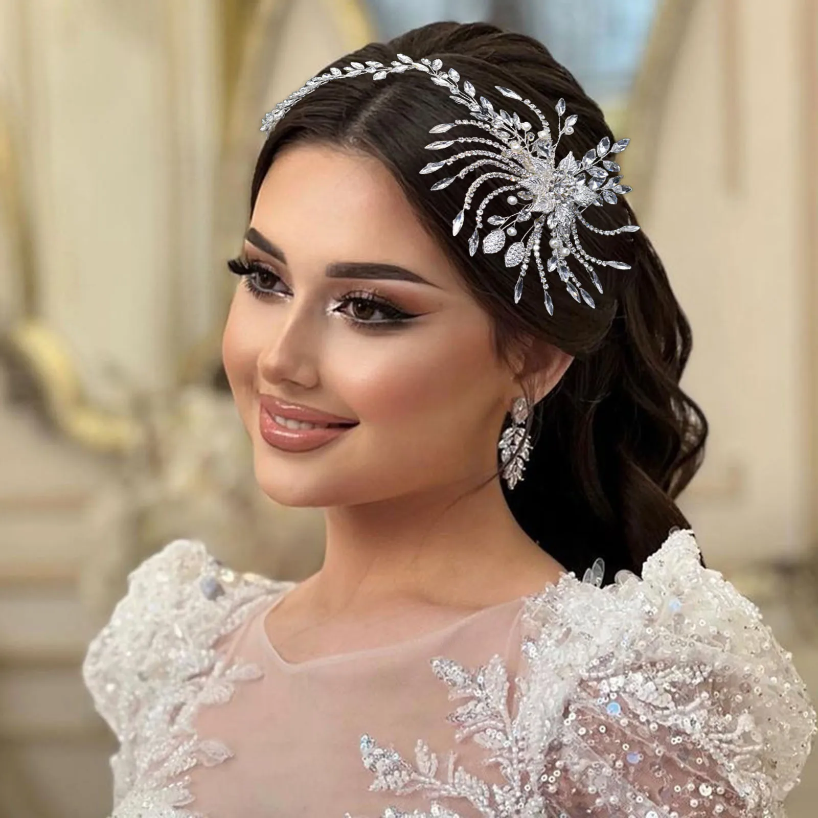 

DZ045 Wedding Hair Accessories Silver Flower Hair Combs for Women Bride Headpiece Party Tiara Bridal Headband Crystal Hair Clips