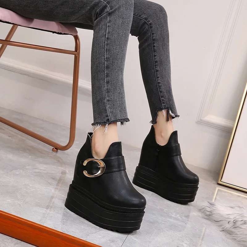 Women Autumn Winter New Sexy Super High Heel Chunky Sole Fashion Ankle Boots Platform Round Toe Thick High Heels Short Boots