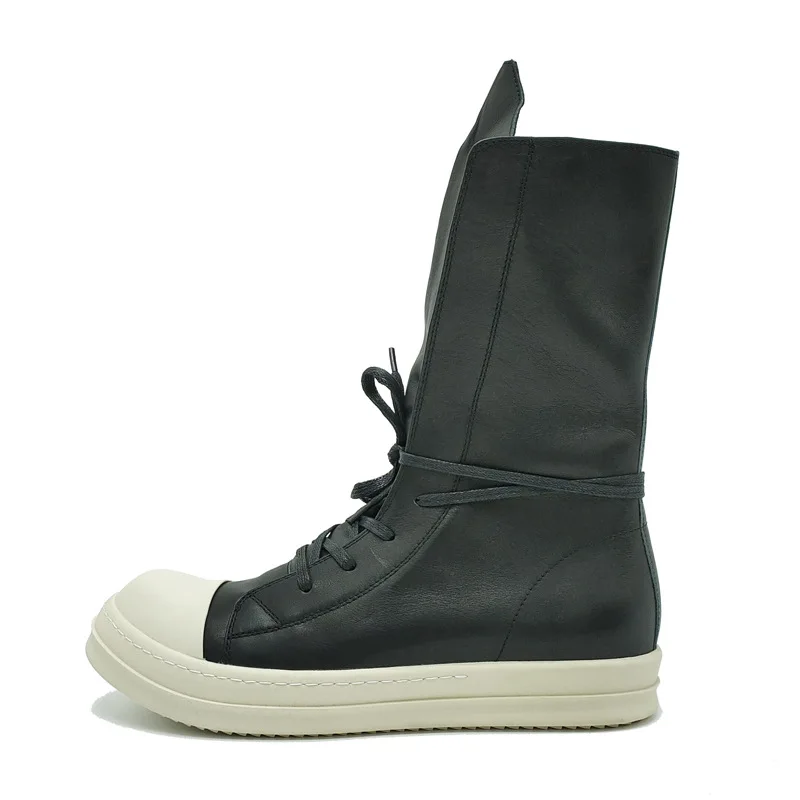 

High Street Men's Genuine Leather High-top Shoes Men Women Casual Comfortable Platform Sneakers