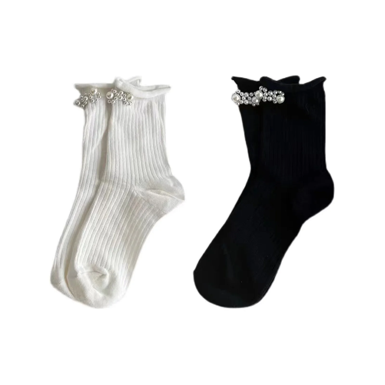 

Pearl Mid-calf Women's Socks White + Black Combination Pack