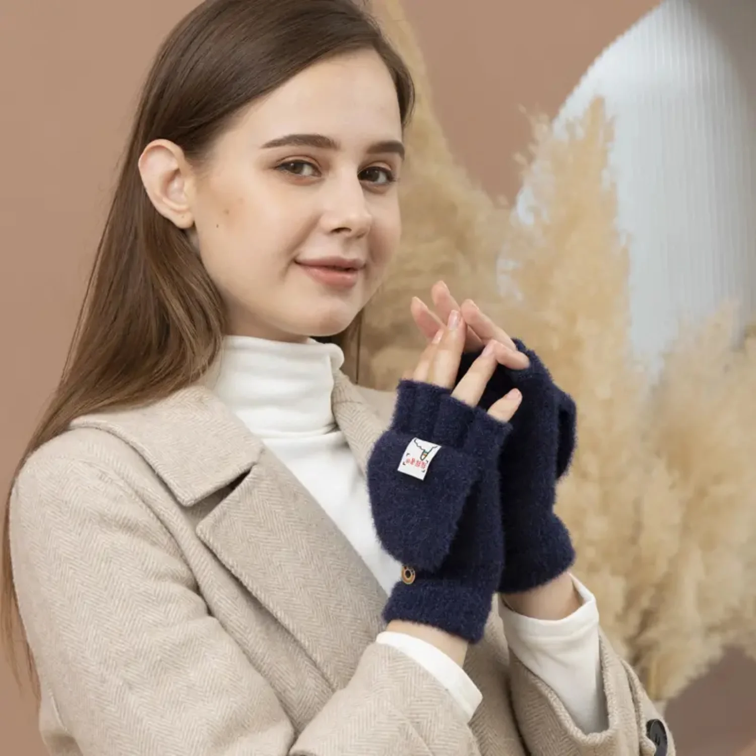 Gants d'Hiver Mignons Chauds et Froids pour Femme, Demi-Doigt, Épais, Griffe de Chat, Étudiant, Équitation, Peluche, Henné, Corps, Paillettes, Héna, Bon Marché