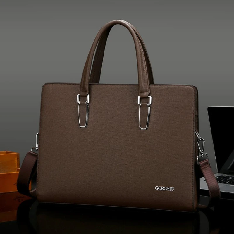 PU Men's Bags double zipper Business Handbags Business Briefcases Men's Single Shoulder Crossbody Computer Men's Conference Bag