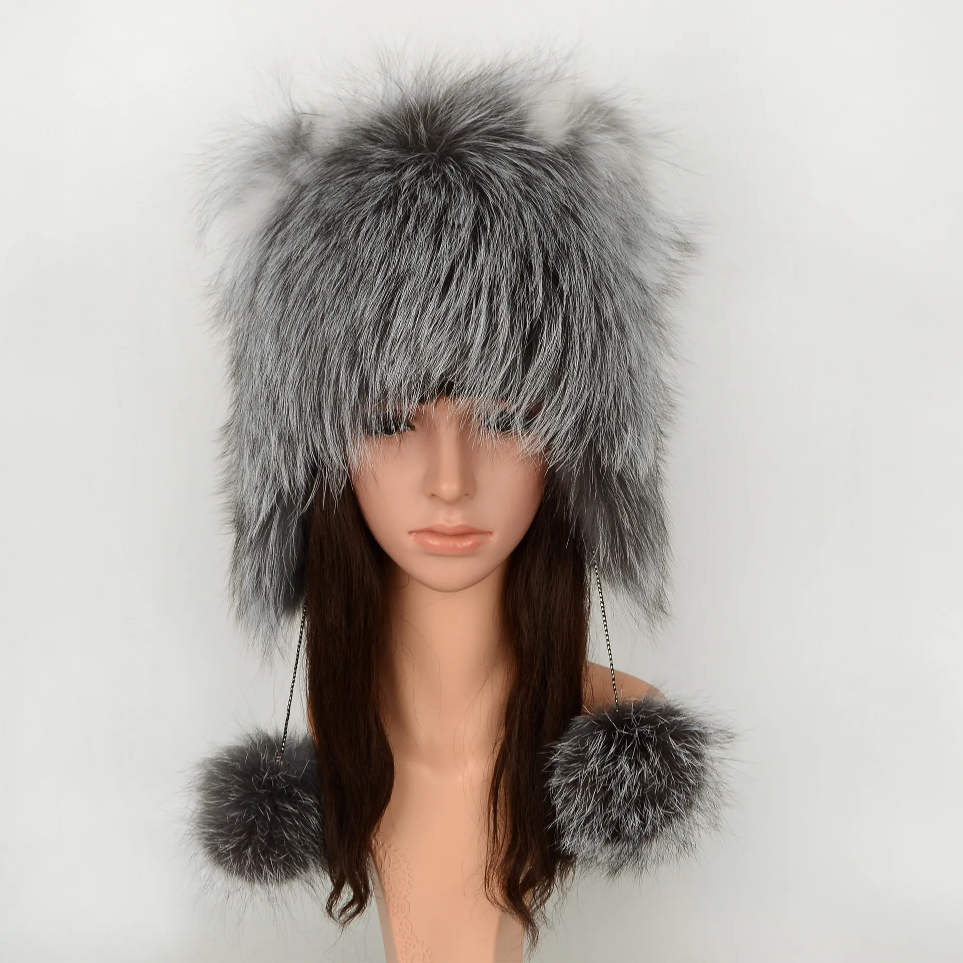 Real Fox Fur Hat Beanies Caps Women Luxury  Fashion New Earflap Hat Winter Keep Warm 100% Genuine Fur Russian Female Hat