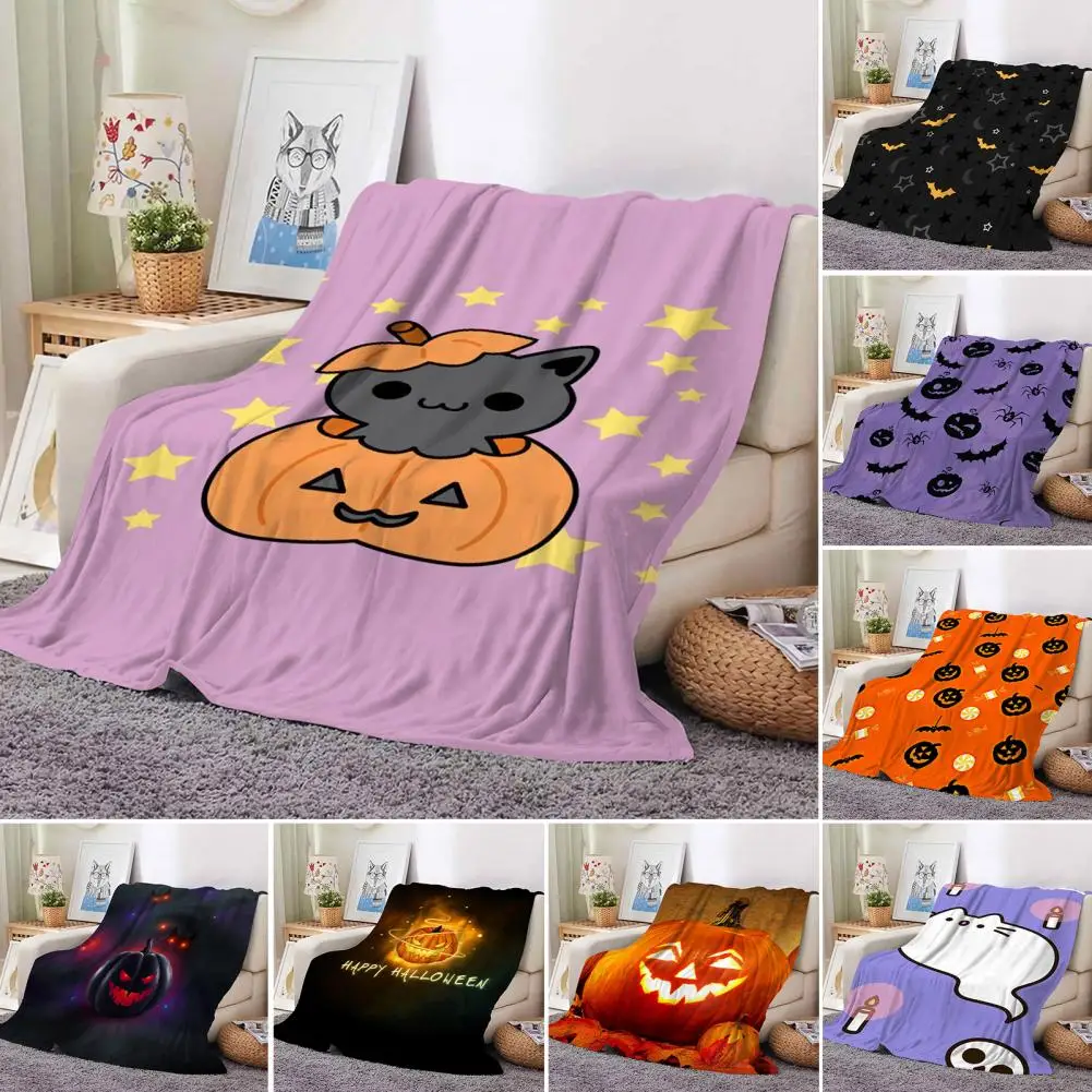 

Fleece Blanket 3D Cartoon Pumpkin Print Halloween Style Portable Knitted Machine Washable Ultimate Relaxation Anti-satic Fluffy