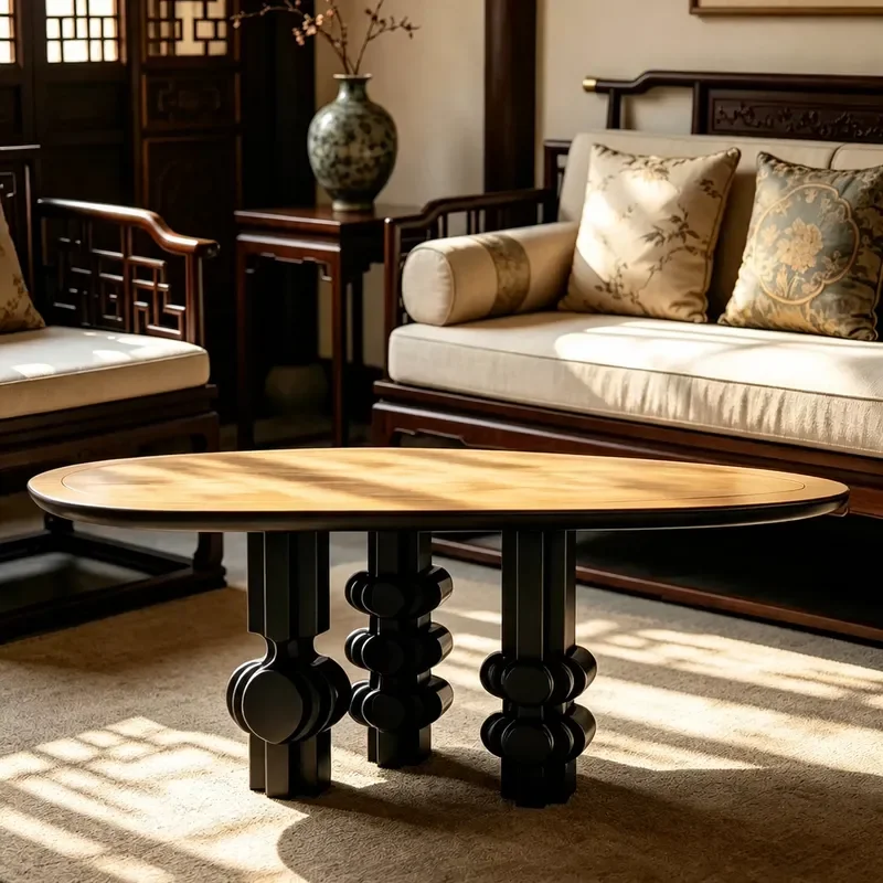 Retro Removable Small Tea Table Solid Wood Sofa Side Table Household Oval Coffee Table for Small Apartment Living Room