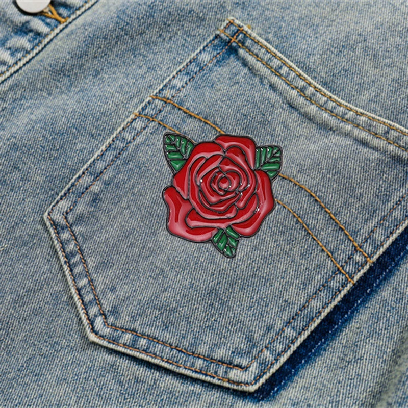 Cartoon Red Flower Enamel Brooch Flower Stamen Rose Fashion Pin Custom Lapel Badge Jewelry Accessories Gift for Friends
