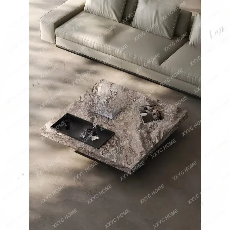 XX Pure natural marble coffee table Venice brown luxury stone coffee table square light luxury coffee table