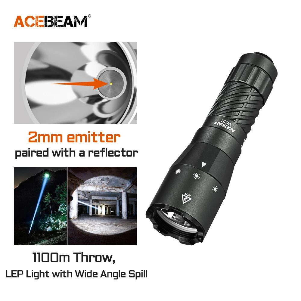 Linterna táctica de largo alcance ACEBEAM W20 LEP, compatible con 16340 CR123, luz recargable USB C para caza, máximo 1100 metros