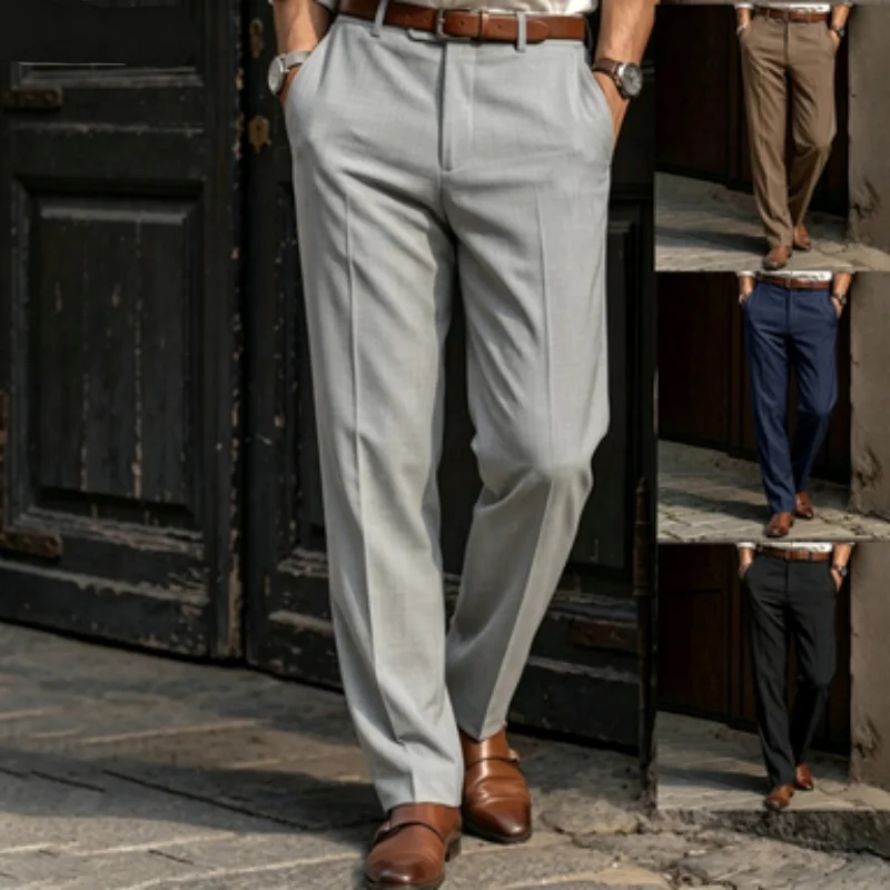 2025 Men's Stand Pocket Elegant Wide Leg Pants Solid White Party Wedding Trousers Plus Size Mens Fashion Buttons Up Suit Pants