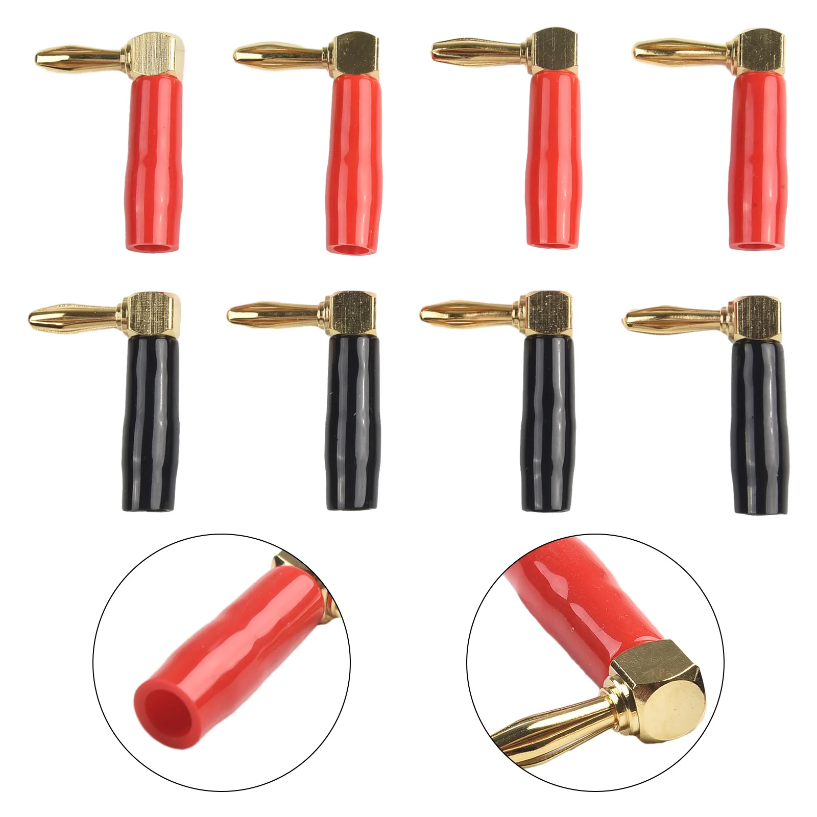 4Pair L Shaped 90 Degree 4mm Banana Connectors with Screw Locking Designed for Secure Audio Speaker Wire and Receiver Connection
