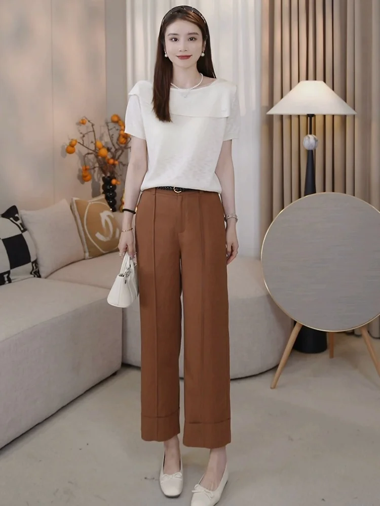 Faionable Knitted Crew Ne ort Sve Base irt Casual Versatile Top da donna Coreano Sle Taglio dritto Estate Nuovo arrivo