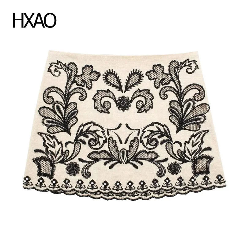 

HXAO Women's Fashion Embroidered Mini Skirt Women New Floral Short Dresses With Zipper Vintage Mini Dress For Female Summer 2024