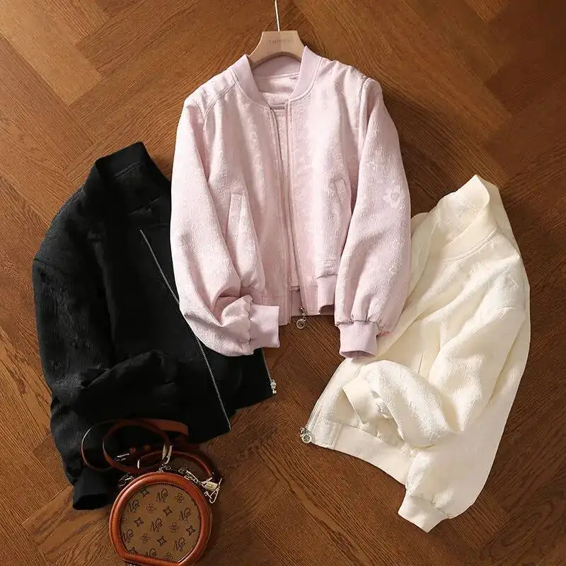 

Spring And Autumn Design Printed Loose Sports Baseball Women's Round Neck Zipper Long Sleeve Coat