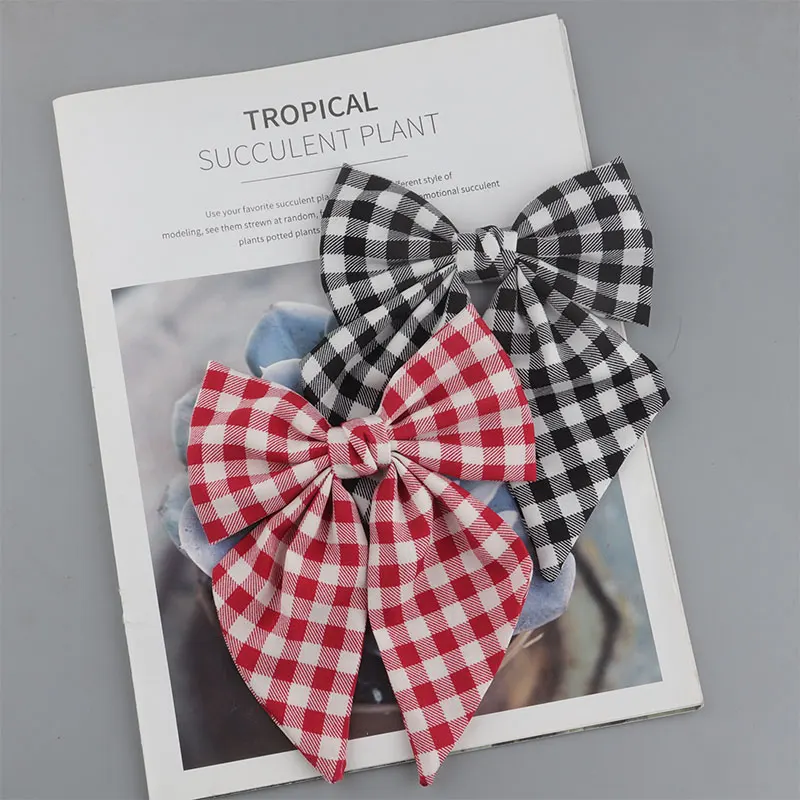 Plaid Bow Hair Clip para Mulheres, Handmade Fabric Headwear, Acessórios para Cabelo para Meninas