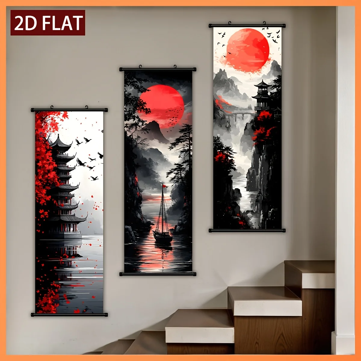 Vintage Samurai Scroll Tapestry Samurai Sword Hanging Poster Decoration Living Room Home Room Decoration view 3