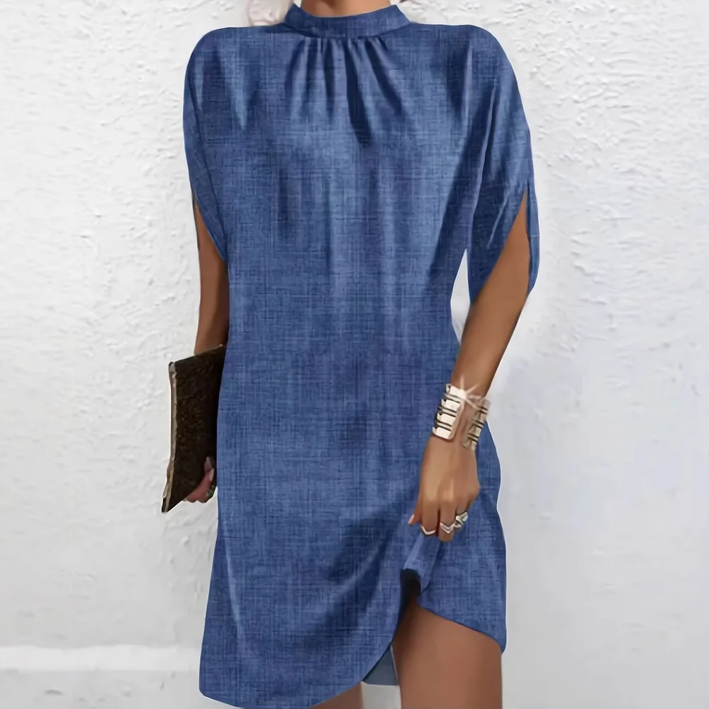 Fashionable round Neck Loose Batwing Sleeve Dress Women's Clothing Cross-Border New Style Independent Station Commute Style A...