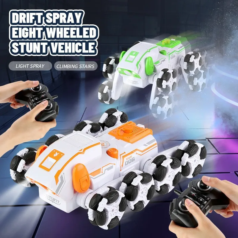 

JJRC 8-wheel Rotary Stunt Car English Intelligent Spray 2.4G Remote Control Car 360° Rotation Rc Drift Car Mechanical Dog Model