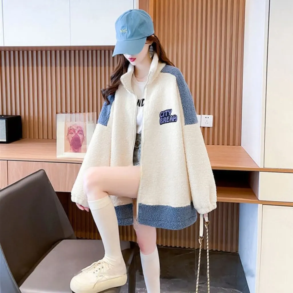 

Women's Cashmere Coat Autumn Winter Fleece-Lined Padded Cardigan Top Lazy Wind Vest Trendy Ins Style