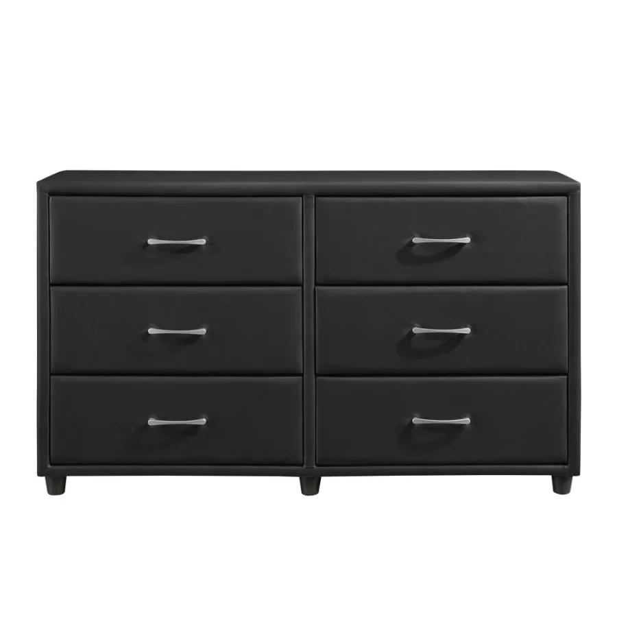 

Contemporary Design Black Dresser 1pc 6x Drawers Faux Leather Upholstery Plywood Engineered Wood