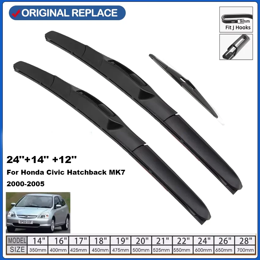 

Щетки стеклоочистителя автомобиля для Honda Civic Hatchback MK7 2000-2005, лобовое стекло, щетки переднего стекла 24 "+ 14" + 12 "автомобильные аксессуары