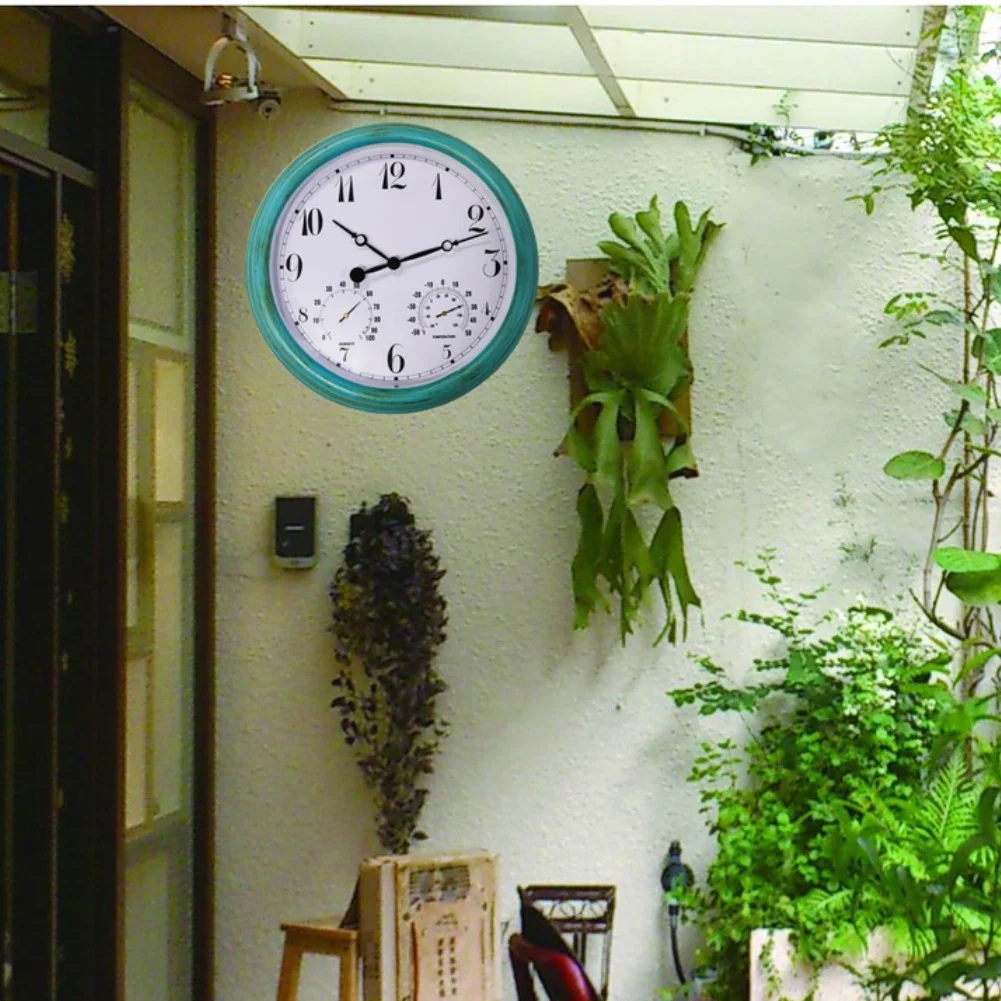 

Большие читаемые наружные настенные часы с лицом, украшение для сада, диаметр 15 дюймов, простая установка, встроенный дисплей влажности