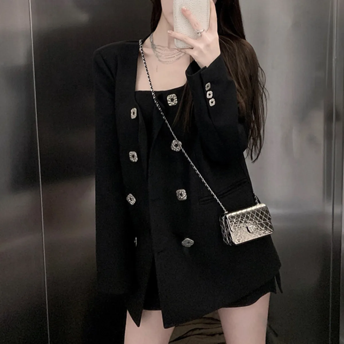 سترة نسائية كاجوال مزدوجة الصدر كبيرة الحجم من KWTX برقبة مربعة أنيقة وبسيطة ومريحة لخريف 2025 #3