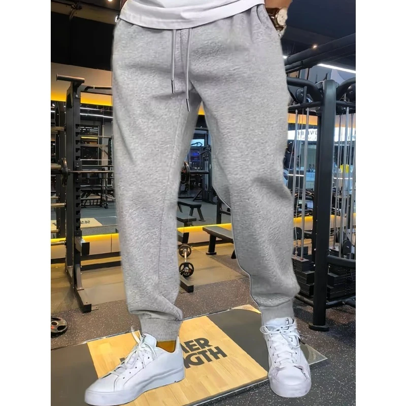 

Мужские осенние и зимние повседневные спортивные штаны с эластичной резинкой на талии и шнурком, трикотажная ткань, стандартный крой, с боковыми карманами