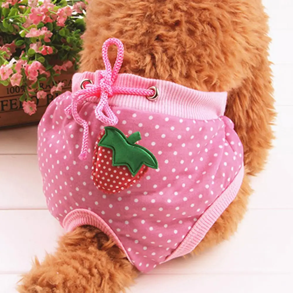 

Cute Strawberry Female Dogs Diaper Pants Sanitary Female Dog Sanitary Pants Dog Underwear Briefs Jumpsuit Pet Physiological Pant