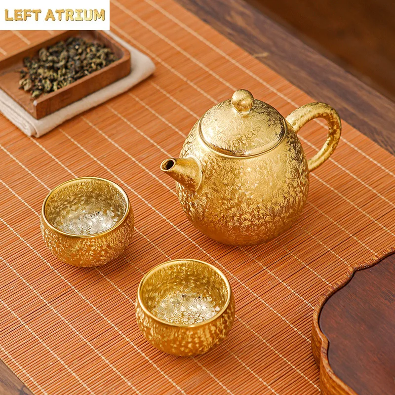 Colorful gilt kung fu teapot household high-end dragon egg pot retro kung fu tea set tea golden pot gift