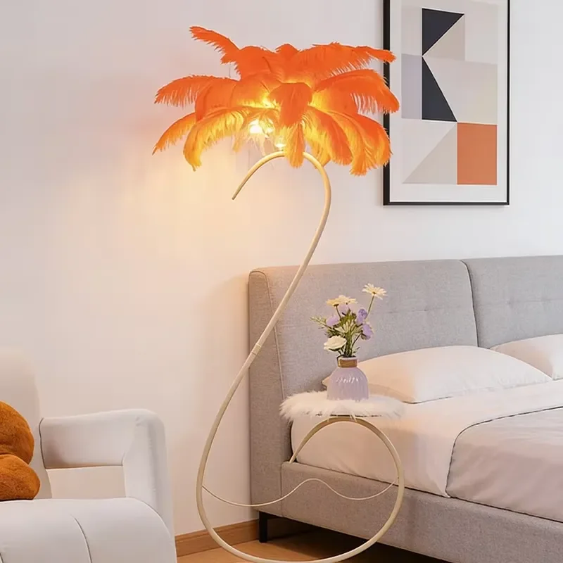 Modern Luxury LED Ostrich Feather Living Room Floor Lamp Bedroom Hotel Corridor Home Improvement