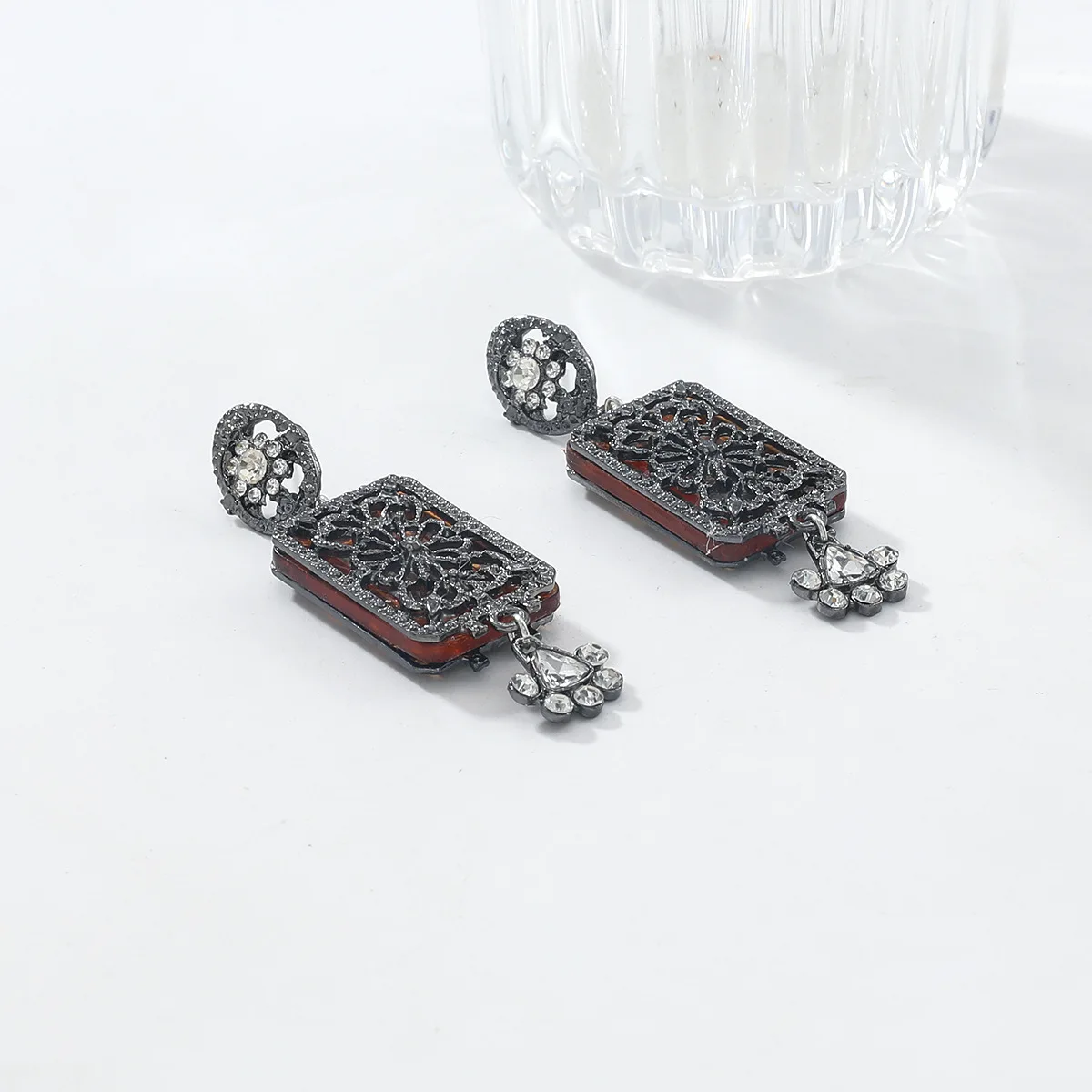 ZAA خمر تصميم مربع الجوف التدريجي حجر الراين زهرة إسقاط أقراط للنساء مأدبة هدايا مجوهرات الحفلات