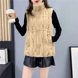 Autumn Winter Y2K Casual All Match Lady Vest Elegant Fashion Harajuku Thick Tops Women Sleeveless High Collar Cardigan Outerwear