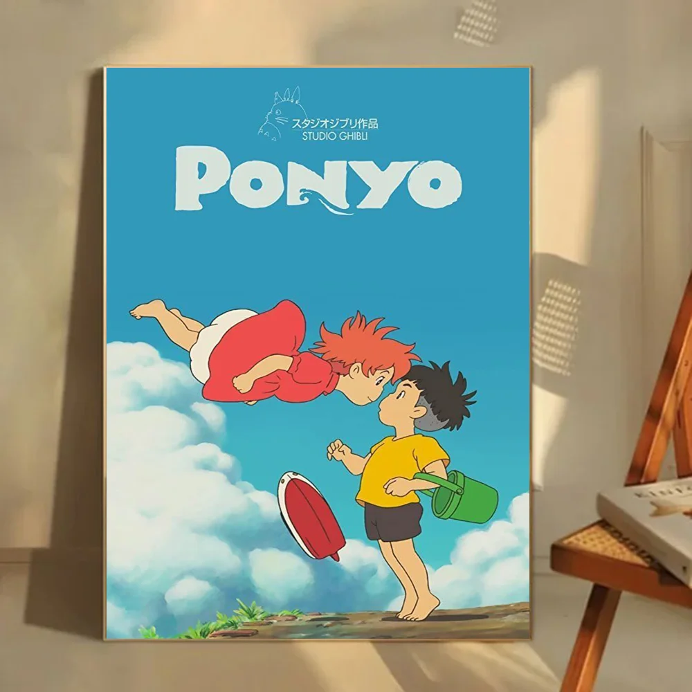1pc Ponyo On Cliff By The Sea Poster zelfklevende kunst waterdicht papier sticker koffiehuis bar kamer muur decor