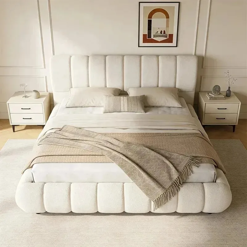 # 2026 Newest Popular Hot Selling White Boucle Soft Comfy Cloud Bed Frame Queen King Size