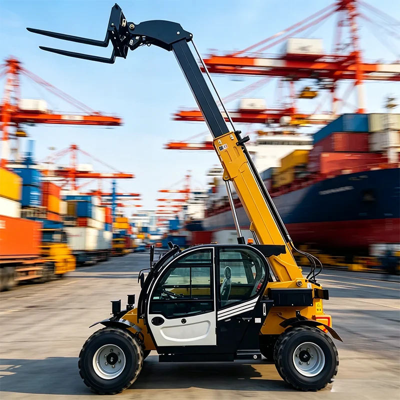 Telehandler with Side Shift Carriage and Rotating Fork for Logistics Yard