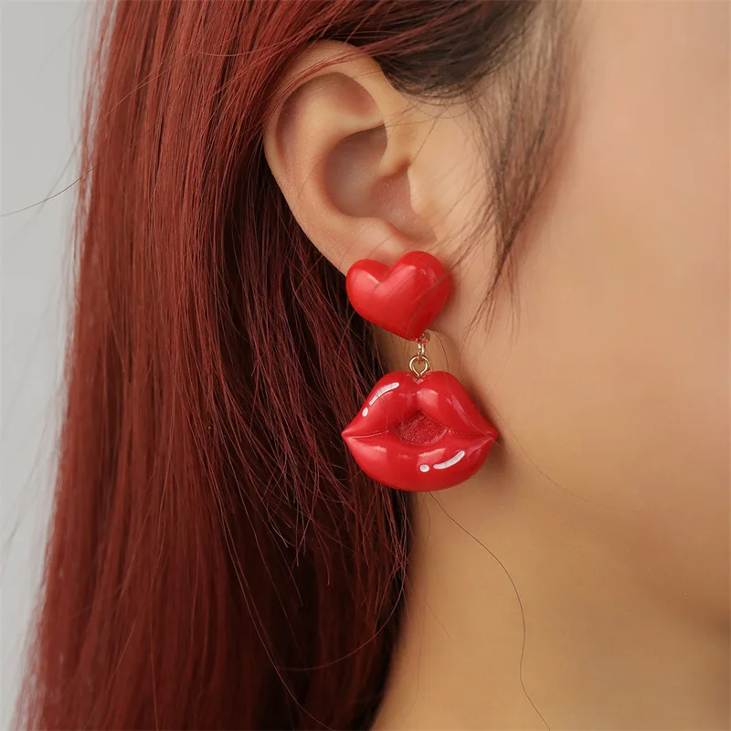 Valentine's Day Women's Earrings Lips Red New Year Fashion Jewelry