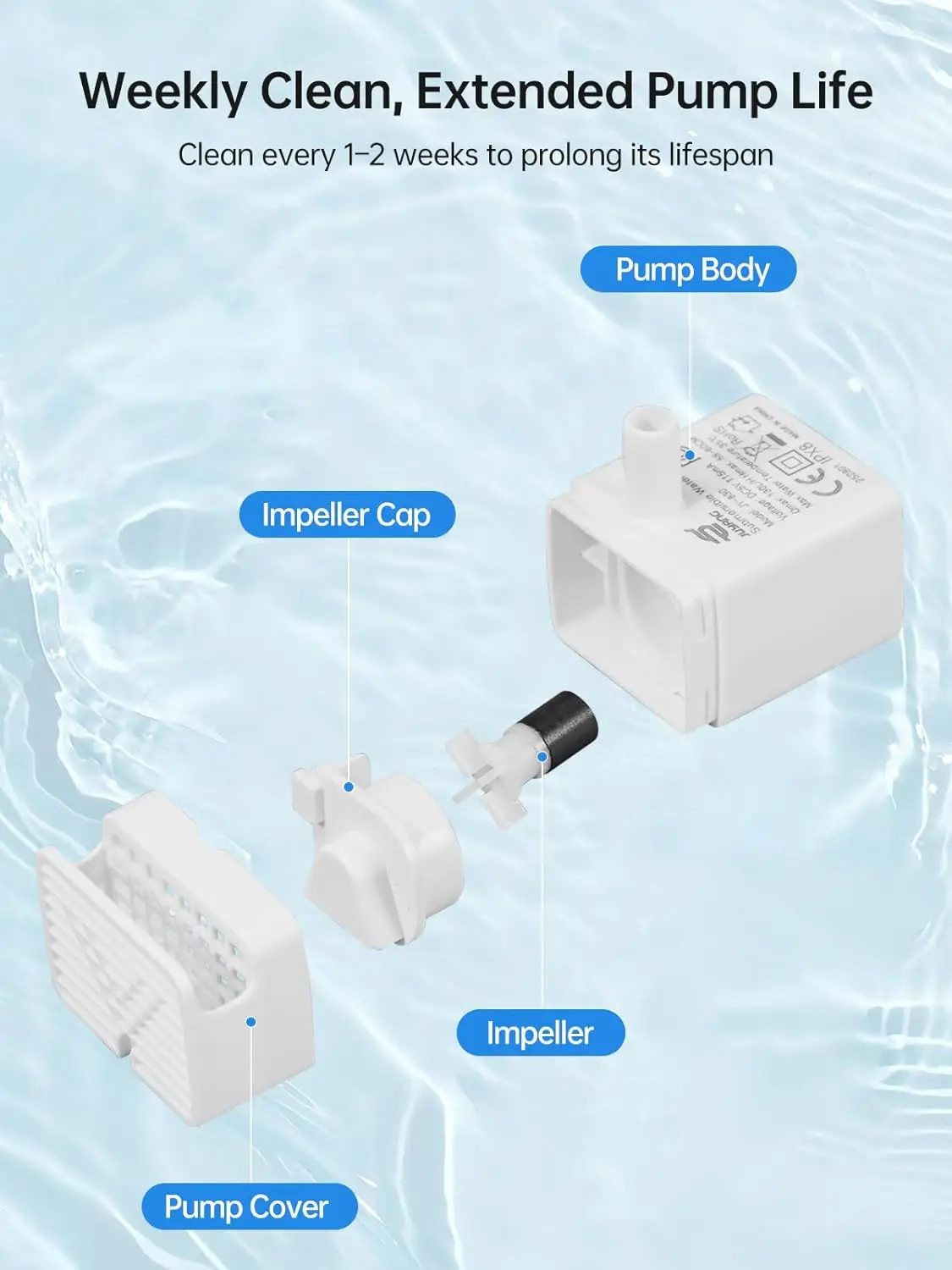 1 Stück Wasserpumpe für Haustier-Trinkbrunnen, Bürstenlose Wasserpumpe 5V DC Ultra-Leise USB (Nur Wasserpumpe ohne Stecker für Brunnen) – Detail 23