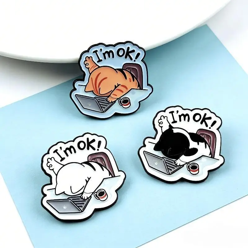 Work Cat Enamel Lapel Pin Portable Durable Brooch Badge Exquisite Craft for Office Wear Backpack Clothing Pet Lover Gift