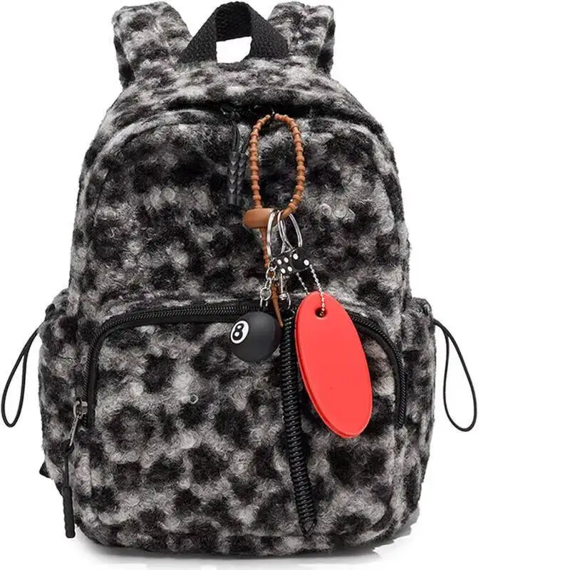 กระเป๋าเป้สะพายหลังผ้ากำมะหยี่ลายเสือดาวน่ารัก พร้อมจี้ห้อย กระเป๋าหนังสือลำลอง กระเป๋าเดินทางขนาดเล็ก กระเป๋าสะพายไหล่ทันสมัย หลายแบบ