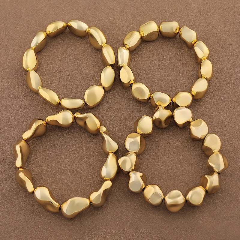 1 x Fashion Exaggerated Geometry Beads Gold Color Elastic Bracelet For Women Party Jewelry Accessories