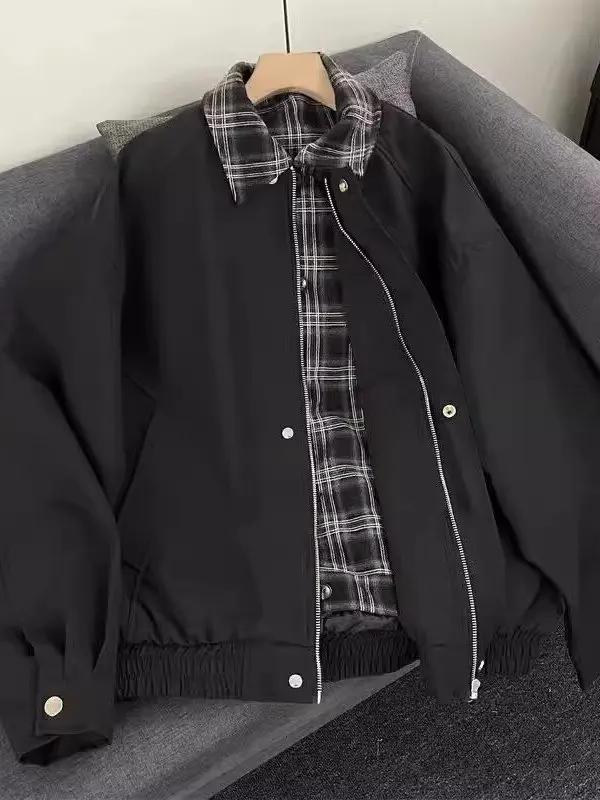 

Ретро поддельные двухсекционные мужские летные джеты, американский повседневный клетчатый лоскутный бейсбольный наряд, полиэстер, нейлон, волокно Cosite