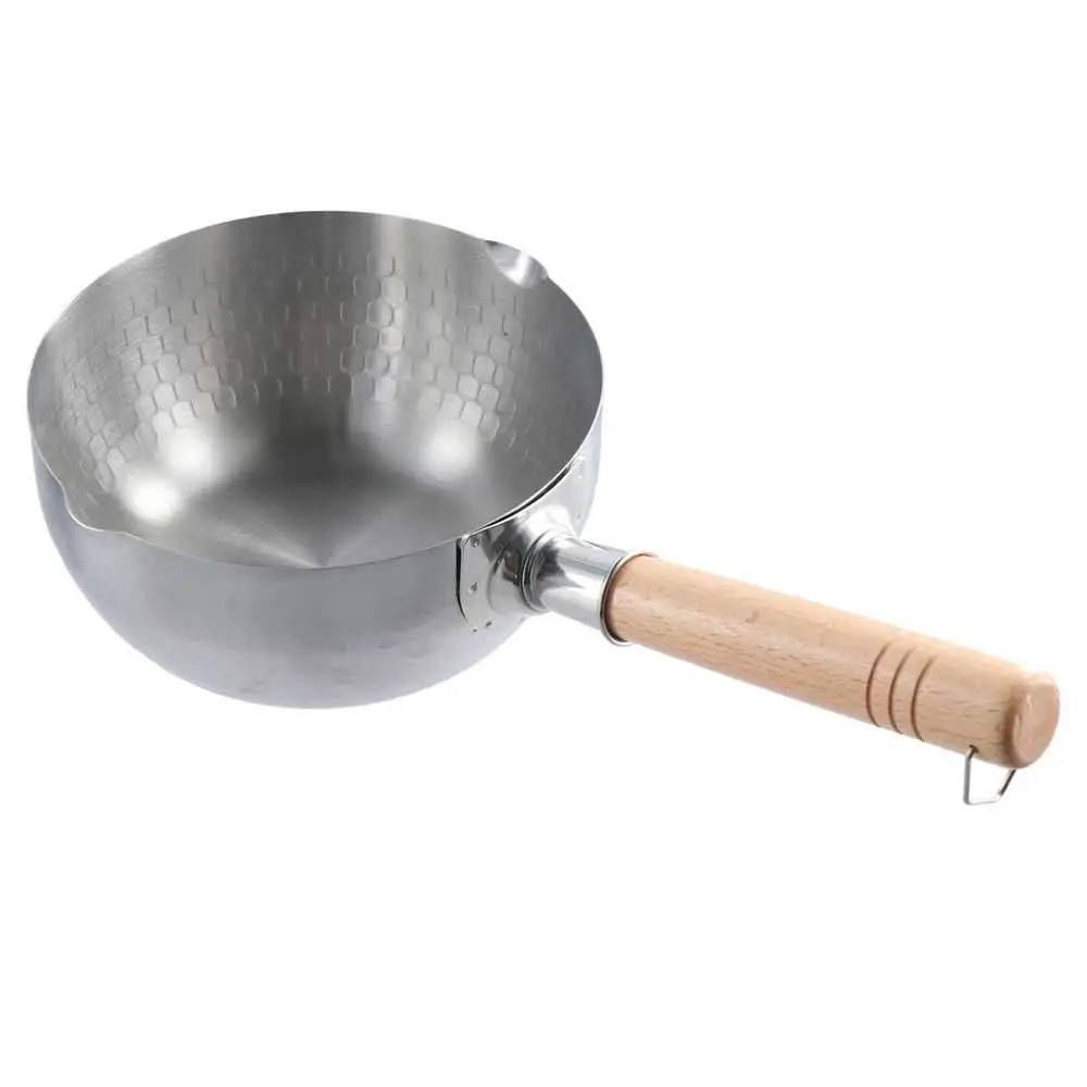 Japanese Milk Pot with Wooden Handle Stainless-Steel Snow Pan Uncoated Saucepan with Scale Stew Pots Conduction Cookware