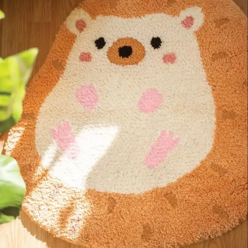 Cute Hedgehog Orange Rug Digital Printing Technology Simple Housewarming Gift Handmade Non-Slip Decorative Carpet