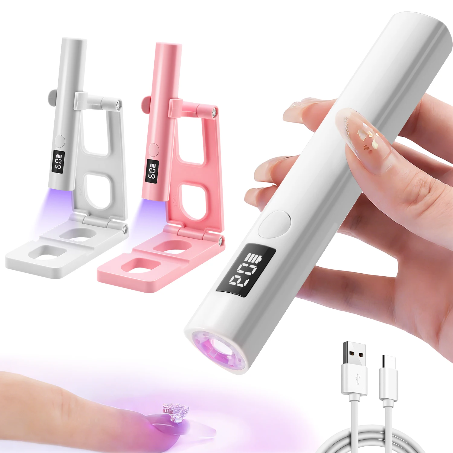 Mini lâmpada de unhas com 2 configurações de temporizador, suporte estável para unhas, lâmpada UV LED portátil para secagem rápida de esmalte em gel, para uso doméstico, em salão ou DIY.